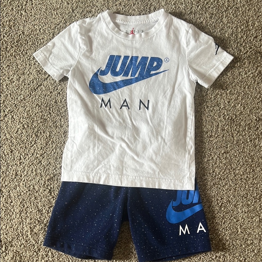 White and Blue Jumpman T-Shirt and Shorts Set